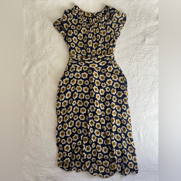 Boden Carey dress navy blue yellow flower floral print high neck silk zip up - Picture 4 of 16